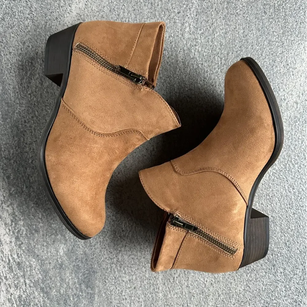 NIB Sun & Stone Abby Ankle Boot Tan Faux Suede Side Zip Booties Women's 7.5W